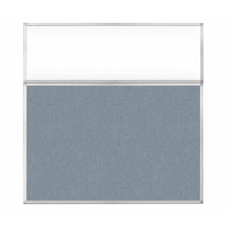 Versare Hush Panel Configurable Cubicle Partition 6' x 6' W/ Window Powder Blue Fabric Clear Window 1852333-2
